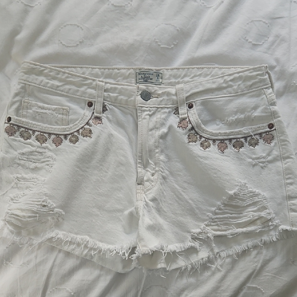 Abercrombie & Fitch White Distressed Jean Shorts